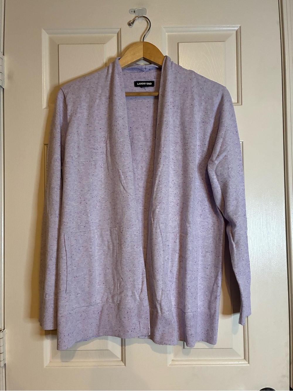 Lands' End Lavender Open-Front Cardigan with Speckle
